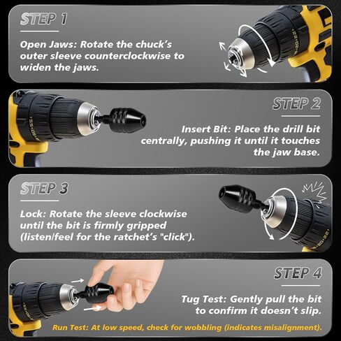 2Pcs Keyless Drill Chuck Adapter Set, 1/4" Hex Shank Quick Change (0.3-8mm) – Fits Impact Drill & Power Tools, Carbon Steel, for Milwaukee, DeWalt, Makita (2-Piece) in Saudi Arabia