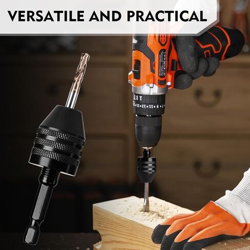 2Pcs Keyless Drill Chuck Adapter Set, 1/4" Hex Shank Quick Change (0.3-8mm) – Fits Impact Drill & Power Tools, Carbon Steel, for Milwaukee, DeWalt, Makita (2-Piece) in Saudi Arabia