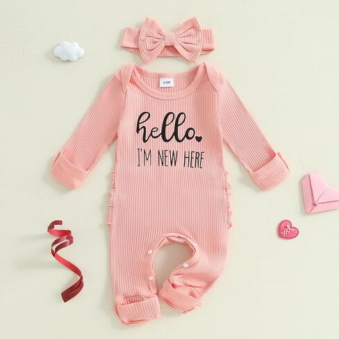 Newborn Baby Girl Winter Clothes Ruffle Ribbed Knit Romper One Piece Long Sleeve Jumpsuit Cute Coming Home Outfit in Kuwait