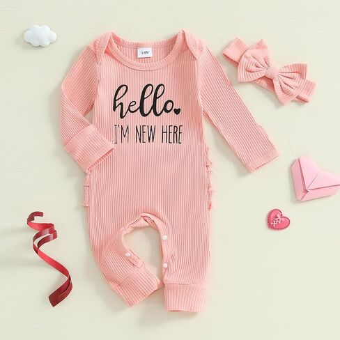 Newborn Baby Girl Winter Clothes Ruffle Ribbed Knit Romper One Piece Long Sleeve Jumpsuit Cute Coming Home Outfit in Kuwait