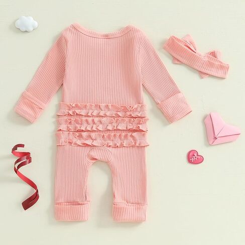 Newborn Baby Girl Winter Clothes Ruffle Ribbed Knit Romper One Piece Long Sleeve Jumpsuit Cute Coming Home Outfit in Kuwait