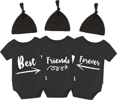 Baby Triplets Bodysuits Best Friends Forever Newborn Twin Clothes Girls Outfit Boys Romper With Hat Set in Saudi Arabia