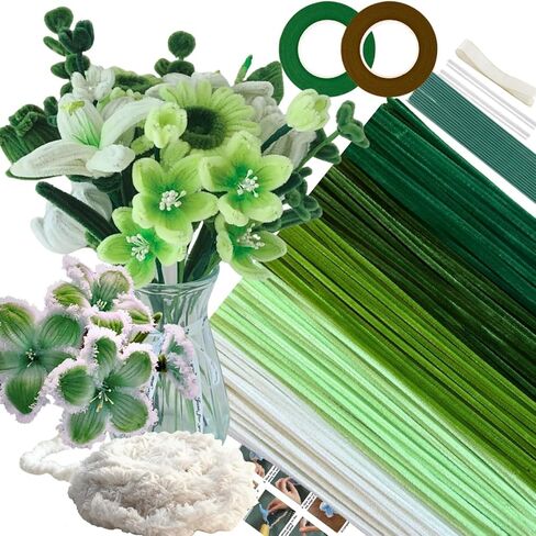 Nafuxiajjia 5-Color Blue Pipe Pipe Cleaner Flower Kit ، 300 PCS Cleaners Cleaners Clants ، مع 1 لفة غزل رقيقة ، 50 لؤلؤة ، 100 سدوة زهرة ، 15 سلك الأزهار ، شريطان من الأزهار ، ورق 2 غلاف ، شريط وتعليمات in Saudi Arabia