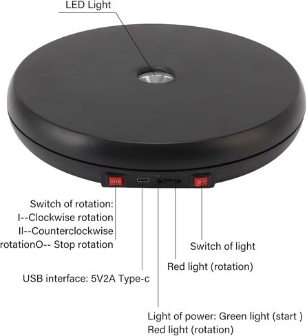حامل شاشة دوار بمحرك Hapivida مع LED، 9.8 بوصة 44 رطل تحميل 360 درجة منصات دوارة كهربائية لمنتجات التصوير الفوتوغرافي والمجوهرات والنموذج ثلاثي الأبعاد (أبيض) in Saudi Arabia