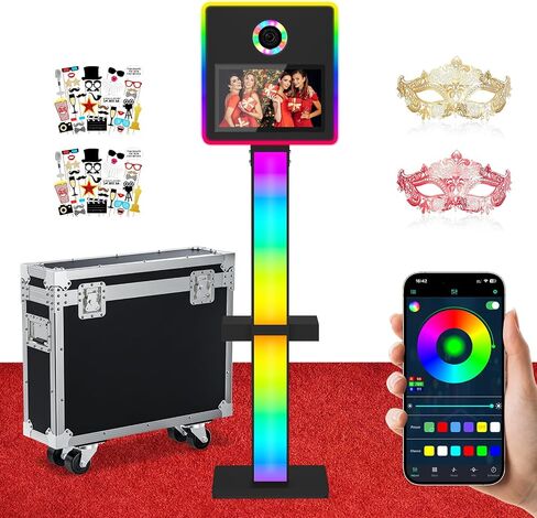 كشك صور DSLR، كشك صور مرآة سيلفي محمول مع شاشة لمس 15.6 بوصة APP للتحكم عن بعد وأضواء RGB لمناسبات الزفاف وتأجير عيد الميلاد (أبيض) in Kuwait
