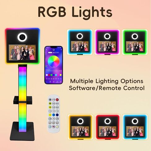 كشك صور DSLR، كشك صور مرآة سيلفي محمول مع شاشة لمس 15.6 بوصة APP للتحكم عن بعد وأضواء RGB لمناسبات الزفاف وتأجير عيد الميلاد (أبيض) in Kuwait