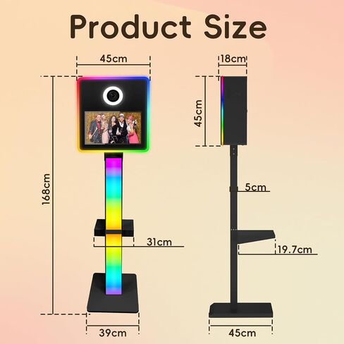 كشك صور DSLR، كشك صور مرآة سيلفي محمول مع شاشة لمس 15.6 بوصة APP للتحكم عن بعد وأضواء RGB لمناسبات الزفاف وتأجير عيد الميلاد (أبيض) in Kuwait
