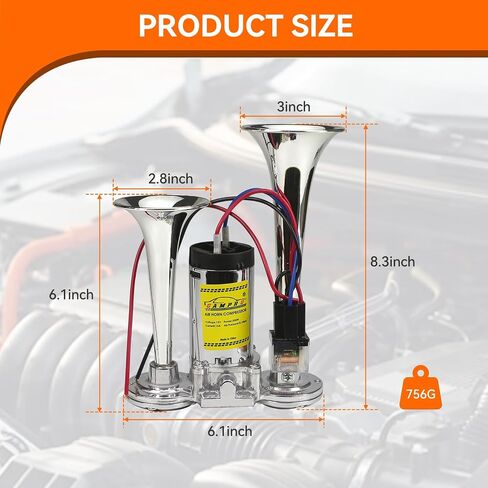 135dB 12V الهواء قرن البوق البوق بوق مع ضاغط سهلة التثبيت لأي سيارات 12V شاحنات الشاحنات قطارات القوارب سيارات سيارات in Kuwait