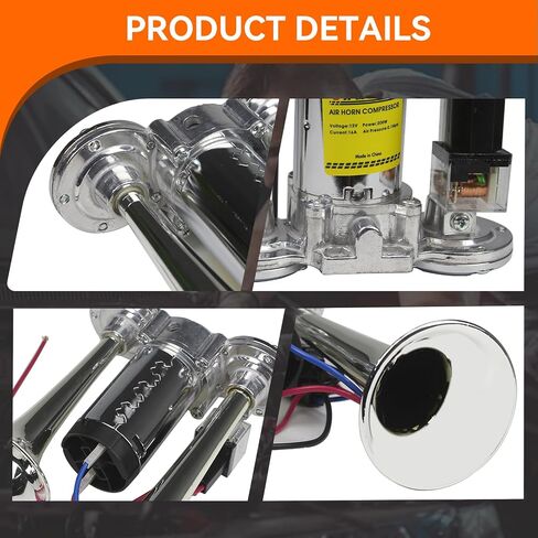 135dB 12V الهواء قرن البوق البوق بوق مع ضاغط سهلة التثبيت لأي سيارات 12V شاحنات الشاحنات قطارات القوارب سيارات سيارات in Kuwait