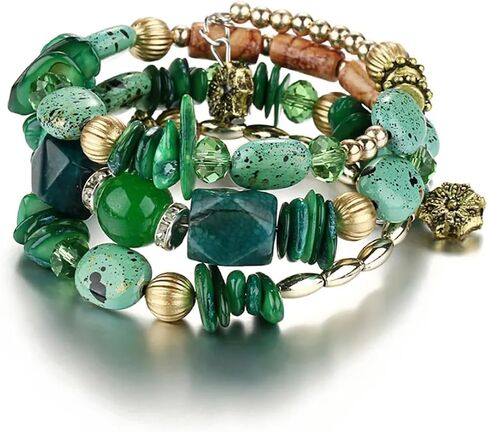 Women Beaded Bracelet Set | Colorful Boho Stackable Trendy Design with Crystal Accents Multilayer Bangle Bracelet | Fashion Stretch Braclets Jewelry for Women in Saudi Arabia