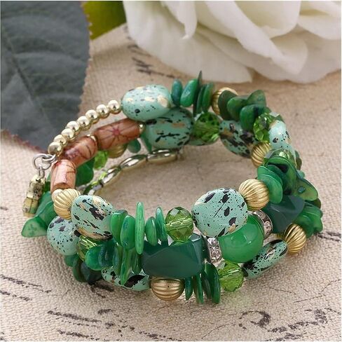 Women Beaded Bracelet Set | Colorful Boho Stackable Trendy Design with Crystal Accents Multilayer Bangle Bracelet | Fashion Stretch Braclets Jewelry for Women in Saudi Arabia