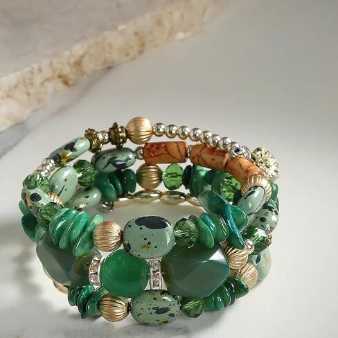 Women Beaded Bracelet Set | Colorful Boho Stackable Trendy Design with Crystal Accents Multilayer Bangle Bracelet | Fashion Stretch Braclets Jewelry for Women in Saudi Arabia
