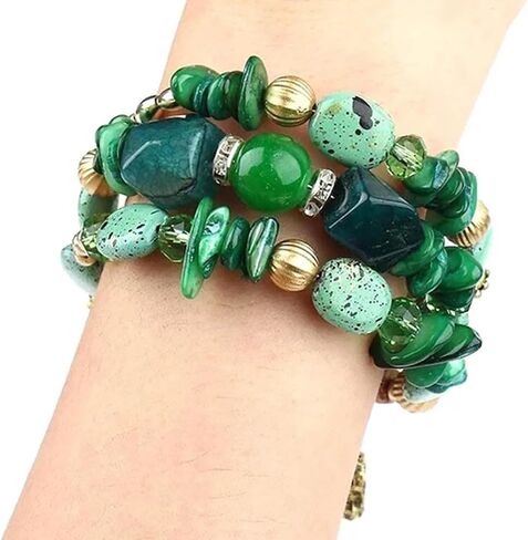 Women Beaded Bracelet Set | Colorful Boho Stackable Trendy Design with Crystal Accents Multilayer Bangle Bracelet | Fashion Stretch Braclets Jewelry for Women in Saudi Arabia