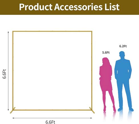 حامل معدني لخلفية الزفاف مقاس 6.6أقدام × 6.6أقدام، حامل إطار بالون مربع مع قاعدة، أقواس للخلفية، احتفالات أعياد الميلاد في الأماكن المغلقة، والحفلات، باللون الذهبي in Kuwait