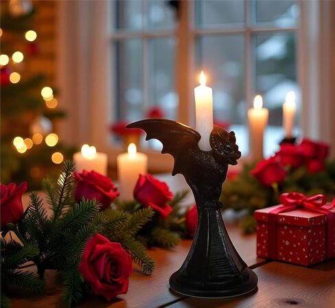 Dark Gothic Candlestick Raven/Owl Halloween Candle Stick Holder, Gothic Statue Figurine Holder Holder Stand, Gothic Home Decor Accessory (Bat) in Saudi Arabia