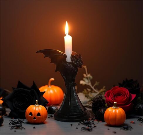 Dark Gothic Candlestick Raven/Owl Halloween Candle Stick Holder, Gothic Statue Figurine Holder Holder Stand, Gothic Home Decor Accessory (Bat) in Saudi Arabia