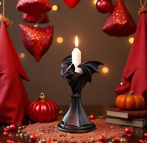 Dark Gothic Candlestick Raven/Owl Halloween Candle Stick Holder, Gothic Statue Figurine Holder Holder Stand, Gothic Home Decor Accessory (Bat) in Saudi Arabia