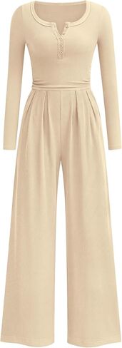 PRETTYGARDEN Jumpsuits for Women Dressy Casual 2025 Fall One Piece Outfits Long Sleeve Crew Neck Wide Leg Pants Rompers in Saudi Arabia