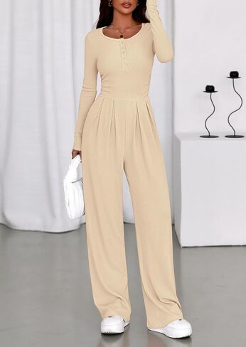 PRETTYGARDEN Jumpsuits for Women Dressy Casual 2025 Fall One Piece Outfits Long Sleeve Crew Neck Wide Leg Pants Rompers in Saudi Arabia