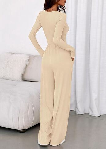 PRETTYGARDEN Jumpsuits for Women Dressy Casual 2025 Fall One Piece Outfits Long Sleeve Crew Neck Wide Leg Pants Rompers in Saudi Arabia