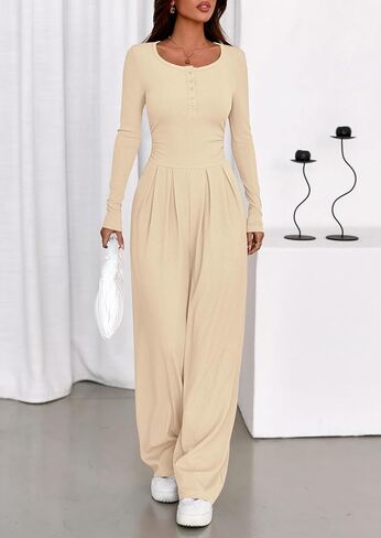 PRETTYGARDEN Jumpsuits for Women Dressy Casual 2025 Fall One Piece Outfits Long Sleeve Crew Neck Wide Leg Pants Rompers in Saudi Arabia