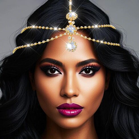 Catery Head Chain Jewelry Rhinestones Gold Headpiece Crystal Hair Jewelry for Women in Saudi Arabia
