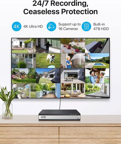 مسجل فيديو شبكة ZOSI 16 قناة، 4K 16CH PoE NVR مع محرك أقراص ثابتة 4 تيرابايت، تسجيل 24/7، تشغيل ذكي، وصول عن بعد، كشف الحركة، H.265+، يعمل فقط مع كاميرات ZOSI 2MP/4MP/5MP/8MP PoE IP in Kuwait