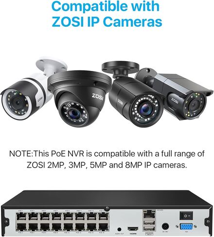 مسجل فيديو شبكة ZOSI 16 قناة، 4K 16CH PoE NVR مع محرك أقراص ثابتة 4 تيرابايت، تسجيل 24/7، تشغيل ذكي، وصول عن بعد، كشف الحركة، H.265+، يعمل فقط مع كاميرات ZOSI 2MP/4MP/5MP/8MP PoE IP in Saudi Arabia