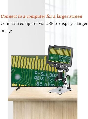 مجهر رقمي LCD عالي الدقة مقاس 9 بوصات تكبير 1600X، مجهر فيديو 1080P مع حامل معدني و8 مصابيح LED، دقة 12 ميجابكسل HD، متوافق مع USB in Saudi Arabia