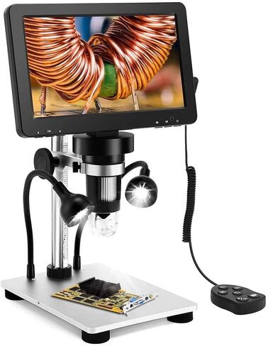 7" LCD Digital Microscope, 1200X Magnification, 12MP Camera, PC Compatible, 1080P Video, Metal Stand for Soldering & Observation in Saudi Arabia