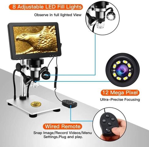 7" LCD Digital Microscope, 1200X Magnification, 12MP Camera, PC Compatible, 1080P Video, Metal Stand for Soldering & Observation in Saudi Arabia