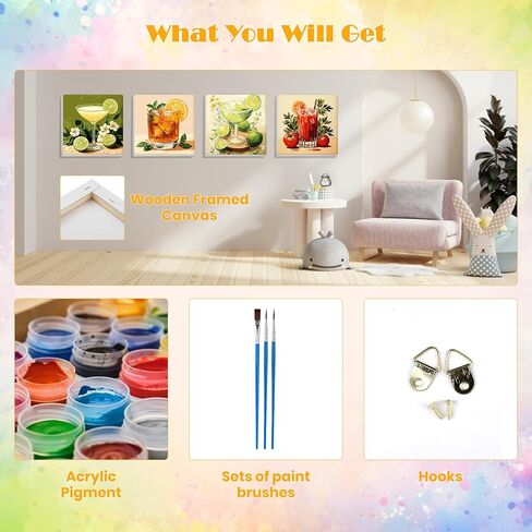 MISCER 4 Pack Flower Paint by Numbers for Adults Beginner, Book Paint by Number Kits for Kids, DIY Acrylic Oil Painting Suitable for Home Decoration (8x8inch) in Kuwait