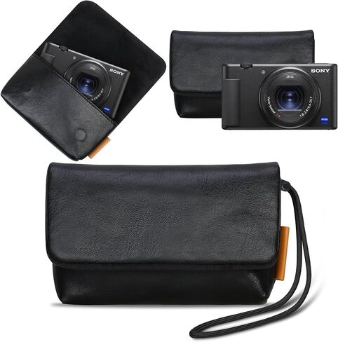 حقيبة كاميرا Lacdo لكاميرا Sony ZV-1 / ZV-1F / ZV-1 II الرقمية، حقيبة سفر من الجلد الناعم الواقية للكاميرا، حقيبة كاميرا مدمجة Sony ZV-1 ZV-1F ZV-1 II مع حزام معصم، أسود in Kuwait