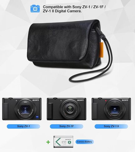 حقيبة كاميرا Lacdo لكاميرا Sony ZV-1 / ZV-1F / ZV-1 II الرقمية، حقيبة سفر من الجلد الناعم الواقية للكاميرا، حقيبة كاميرا مدمجة Sony ZV-1 ZV-1F ZV-1 II مع حزام معصم، أسود in Kuwait