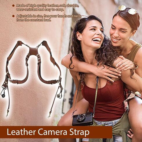 Camera Strap, Dual Leather Rivet Digital Camera Harness Double Shoulder Adjustable Strap Crossbody with Soft Shoulder Pad Quick Release Gear for Photographers in Saudi Arabia