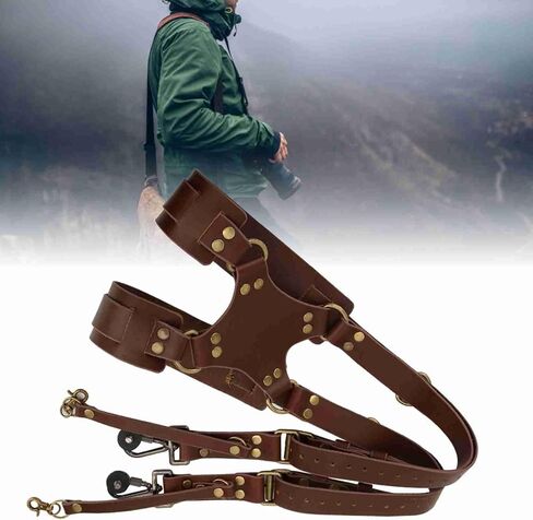 Camera Strap, Dual Leather Rivet Digital Camera Harness Double Shoulder Adjustable Strap Crossbody with Soft Shoulder Pad Quick Release Gear for Photographers in Saudi Arabia