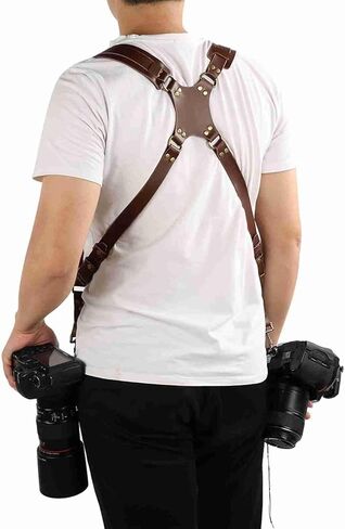Camera Strap, Dual Leather Rivet Digital Camera Harness Double Shoulder Adjustable Strap Crossbody with Soft Shoulder Pad Quick Release Gear for Photographers in Saudi Arabia