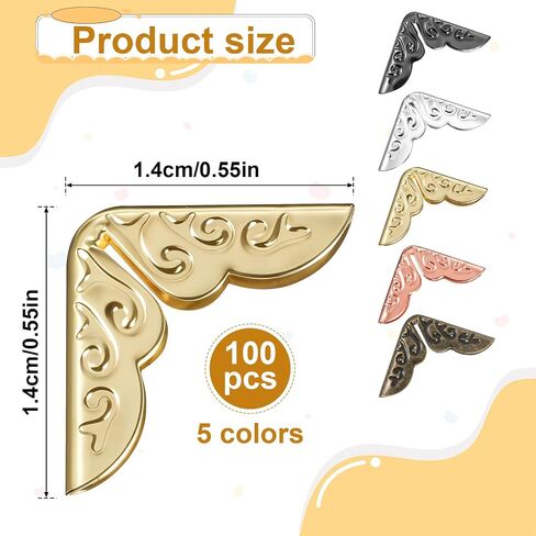 100 Pcs Book Corner Protectors, Metal Book Corners Vintage Iron Corner Protectors Triangle Carved Decorative Angle for Scrapbook, Photo Album, Diary Covers - Gold, Silver, Black, Antique Bronze in Saudi Arabia