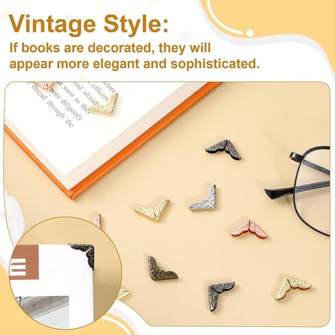 100 Pcs Book Corner Protectors, Metal Book Corners Vintage Iron Corner Protectors Triangle Carved Decorative Angle for Scrapbook, Photo Album, Diary Covers - Gold, Silver, Black, Antique Bronze in Saudi Arabia