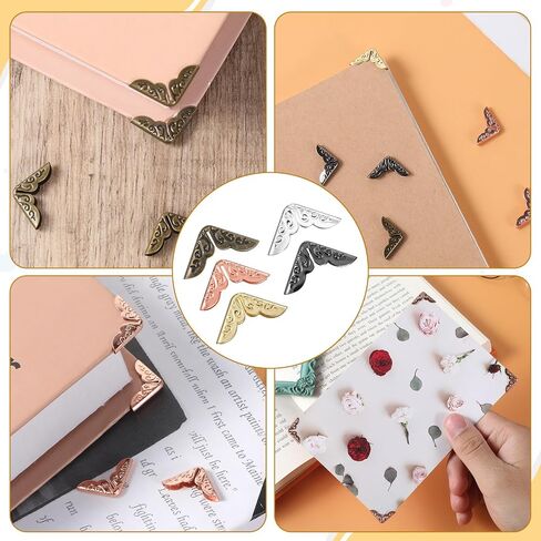 100 Pcs Book Corner Protectors, Metal Book Corners Vintage Iron Corner Protectors Triangle Carved Decorative Angle for Scrapbook, Photo Album, Diary Covers - Gold, Silver, Black, Antique Bronze in Saudi Arabia