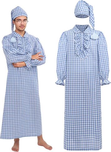 3 Pcs Mens Funny Pajama Set Includes Nightgown Night Sleeping Hat and Glasses for Halloween Christmas in Saudi Arabia