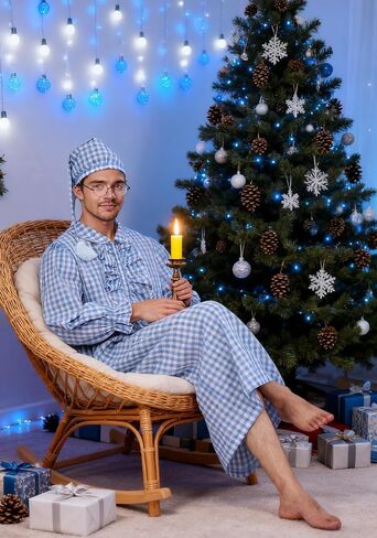 3 Pcs Mens Funny Pajama Set Includes Nightgown Night Sleeping Hat and Glasses for Halloween Christmas in Saudi Arabia