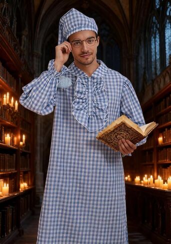 3 Pcs Mens Funny Pajama Set Includes Nightgown Night Sleeping Hat and Glasses for Halloween Christmas in Saudi Arabia