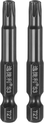 HARFINGTON 2pcs T27 Security Torx Head Screwdriver Bit 1/4" Hex Shank 2" (50mm) Long Magnetic Tamper Proof 6 Point Star Screw Driver Drill Bit S3 Steel Mirror Polished Power Tool with Hole in Saudi Arabia