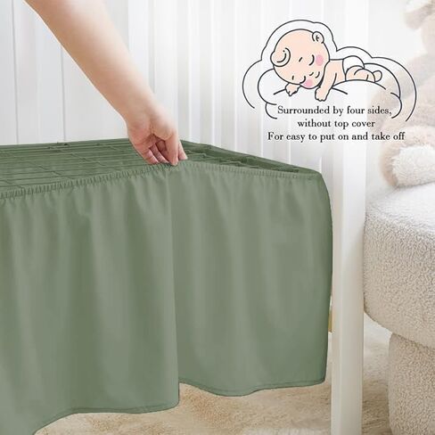 Mini Crib Ruffle Bed Skirt (24" x 38") with 10" Inch Drop Dust Ruffle for Baby Boys or Girls Nursery Crib Toddler Bed Skirt Microfiber Fabric - Sage Solid in Saudi Arabia