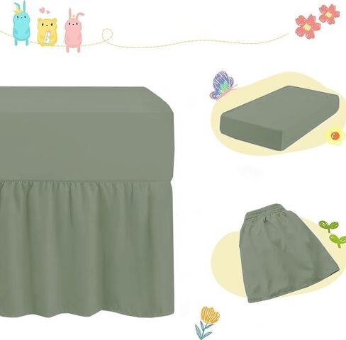 Mini Crib Ruffle Bed Skirt (24" x 38") with 10" Inch Drop Dust Ruffle for Baby Boys or Girls Nursery Crib Toddler Bed Skirt Microfiber Fabric - Sage Solid in Saudi Arabia