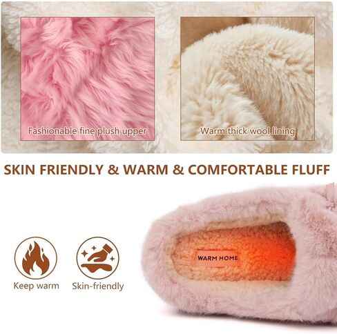 ADAX Fuzzy Slippers for Women Cozy Plush House Shoes with Memory Foam,Winter Warm Faux Fur Lining & Bow Accent Slippers with Non Slip Outsole for Indoor Outdoor Use in Saudi Arabia