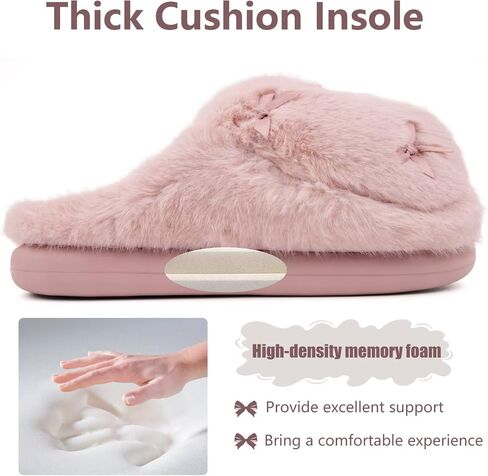 ADAX Fuzzy Slippers for Women Cozy Plush House Shoes with Memory Foam,Winter Warm Faux Fur Lining & Bow Accent Slippers with Non Slip Outsole for Indoor Outdoor Use in Saudi Arabia