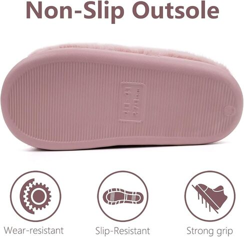 ADAX Fuzzy Slippers for Women Cozy Plush House Shoes with Memory Foam,Winter Warm Faux Fur Lining & Bow Accent Slippers with Non Slip Outsole for Indoor Outdoor Use in Saudi Arabia
