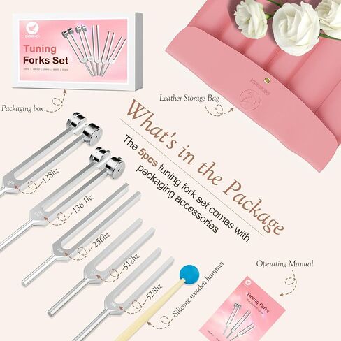 3pcs 128HZ, 256HZ, 512HZ Pink Tuning Fork Set, Equipped with Black Velvet Bag and Pink Rubber Hammer, Suitable for Yoga, Meditation, Relaxation in Saudi Arabia